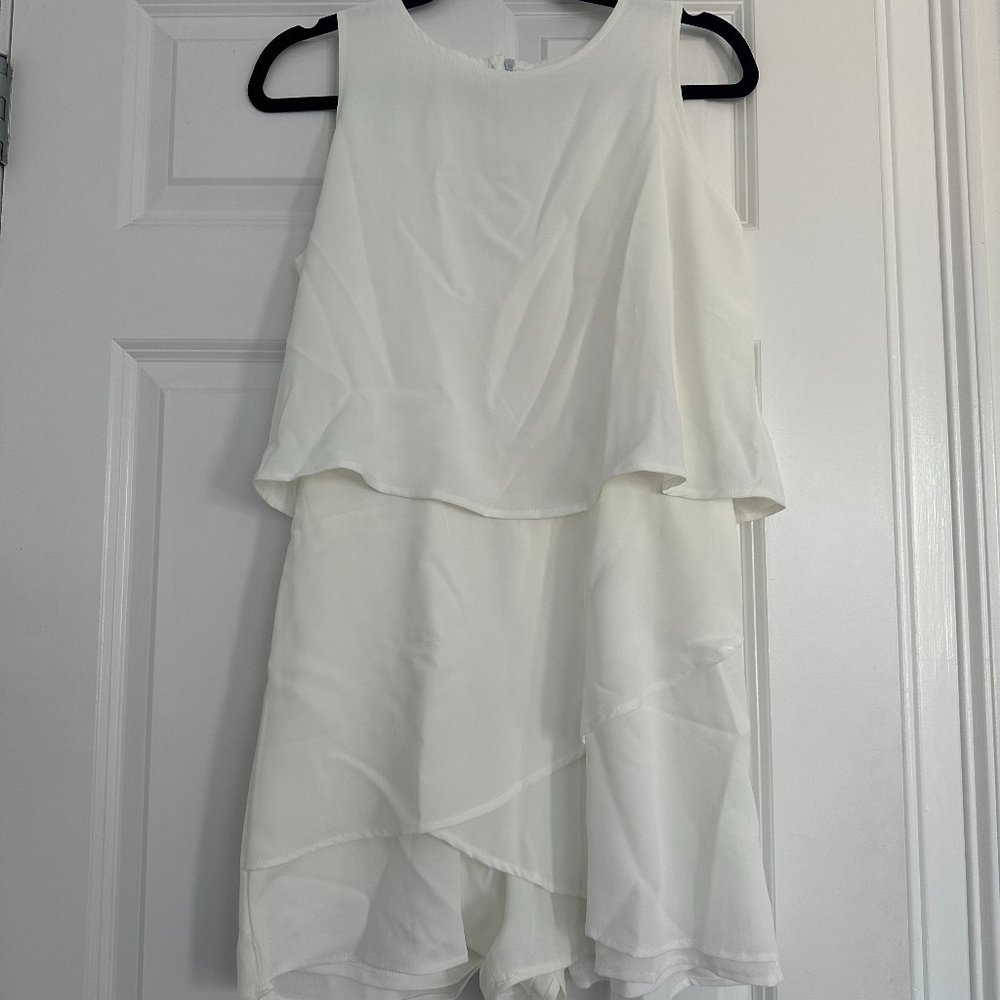 White Asymmetrical Sleeveless Romper